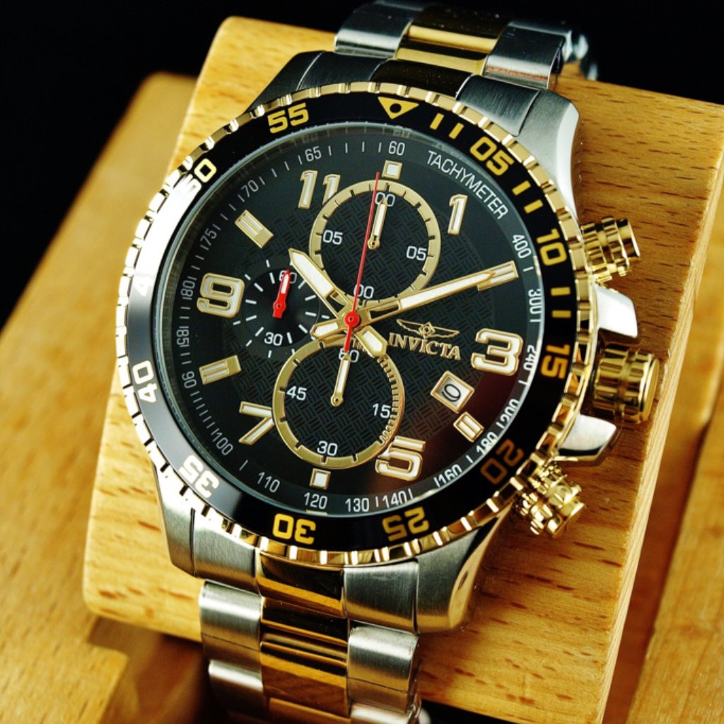 Mens Chrono Onyx Black Dial 18k Gold Watch
